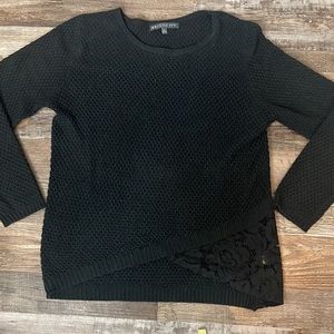Brixon Ivy Black Knit and Lace Asymmetric Hem Sweater